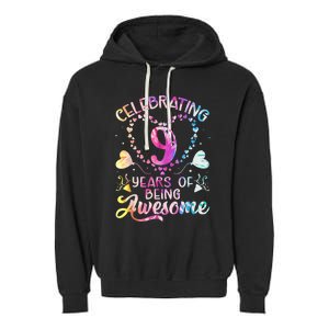 9 Years of Being Awesome 9 Years Old 9th Birthday Tie Dye Garment-Dyed Fleece Hoodie