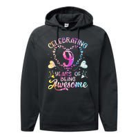 9 Years of Being Awesome 9 Years Old 9th Birthday Tie Dye Performance Fleece Hoodie