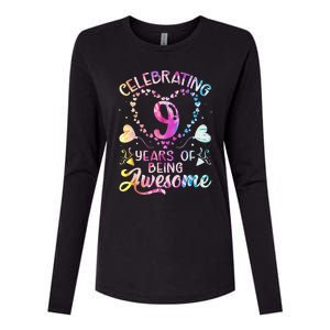 9 Years of Being Awesome 9 Years Old 9th Birthday Tie Dye Womens Cotton Relaxed Long Sleeve T-Shirt