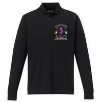 9 Years of Being Awesome 9 Years Old 9th Birthday Tie Dye Performance Long Sleeve Polo