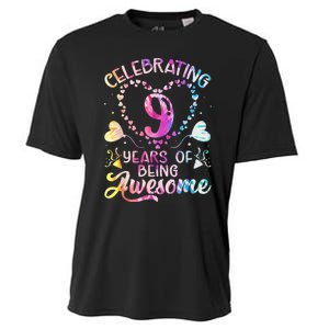 9 Years of Being Awesome 9 Years Old 9th Birthday Tie Dye Cooling Performance Crew T-Shirt