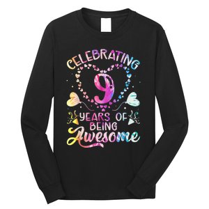 9 Years of Being Awesome 9 Years Old 9th Birthday Tie Dye Long Sleeve Shirt