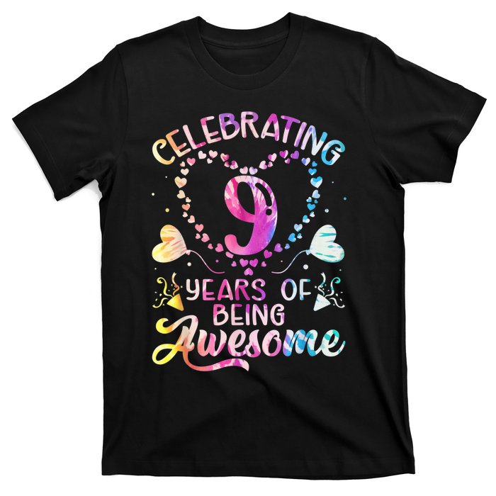 9 Years of Being Awesome 9 Years Old 9th Birthday Tie Dye T-Shirt