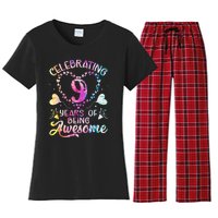 9 Years of Being Awesome 9 Years Old 9th Birthday Tie Dye Women's Flannel Pajama Set