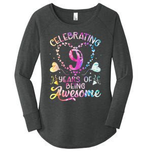 9 Years of Being Awesome 9 Years Old 9th Birthday Tie Dye Women's Perfect Tri Tunic Long Sleeve Shirt