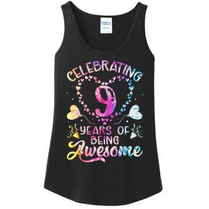 9 Years of Being Awesome 9 Years Old 9th Birthday Tie Dye Ladies Essential Tank