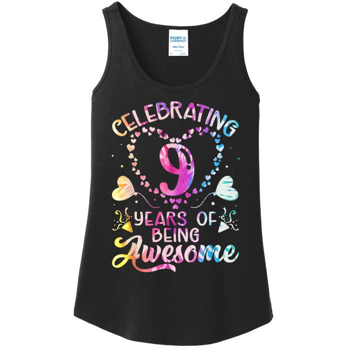 9 Years of Being Awesome 9 Years Old 9th Birthday Tie Dye Ladies Essential Tank