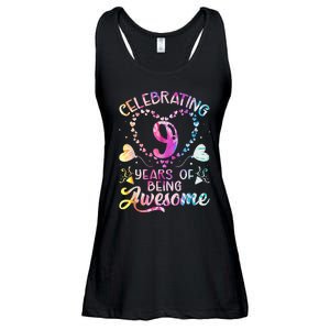 9 Years of Being Awesome 9 Years Old 9th Birthday Tie Dye Ladies Essential Flowy Tank