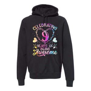 9 Years of Being Awesome 9 Years Old 9th Birthday Tie Dye Premium Hoodie