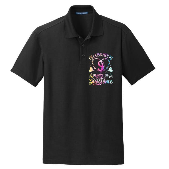 9 Years of Being Awesome 9 Years Old 9th Birthday Tie Dye Dry Zone Grid Polo