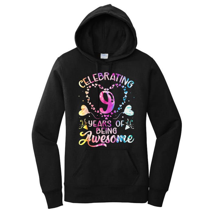 9 Years of Being Awesome 9 Years Old 9th Birthday Tie Dye Women's Pullover Hoodie