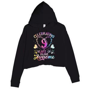 9 Years of Being Awesome 9 Years Old 9th Birthday Tie Dye Crop Fleece Hoodie