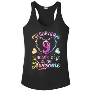 9 Years of Being Awesome 9 Years Old 9th Birthday Tie Dye Ladies PosiCharge Competitor Racerback Tank