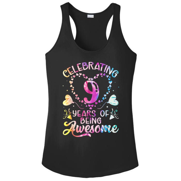 9 Years of Being Awesome 9 Years Old 9th Birthday Tie Dye Ladies PosiCharge Competitor Racerback Tank