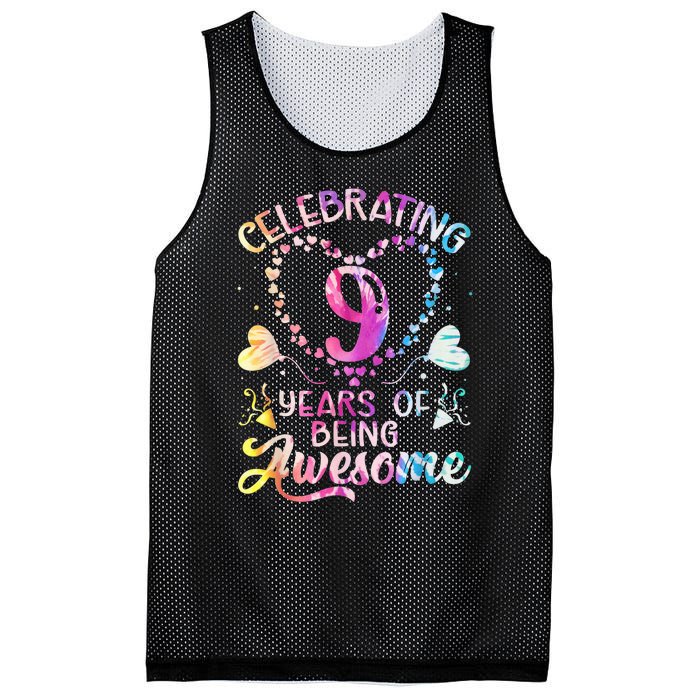 9 Years of Being Awesome 9 Years Old 9th Birthday Tie Dye Mesh Reversible Basketball Jersey Tank