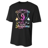 9 Years of Being Awesome 9 Years Old 9th Birthday Tie Dye Performance Sprint T-Shirt