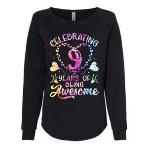 9 Years of Being Awesome 9 Years Old 9th Birthday Tie Dye Womens California Wash Sweatshirt