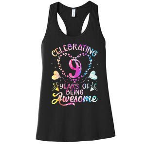 9 Years of Being Awesome 9 Years Old 9th Birthday Tie Dye Women's Racerback Tank