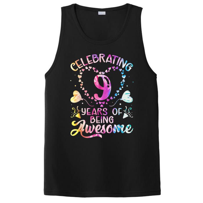 9 Years of Being Awesome 9 Years Old 9th Birthday Tie Dye PosiCharge Competitor Tank