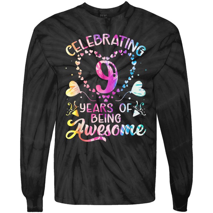 9 Years of Being Awesome 9 Years Old 9th Birthday Tie Dye Tie-Dye Long Sleeve Shirt