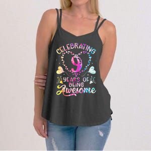 9 Years of Being Awesome 9 Years Old 9th Birthday Tie Dye Women's Strappy Tank