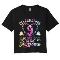 9 Years of Being Awesome 9 Years Old 9th Birthday Tie Dye Women's Crop Top Tee