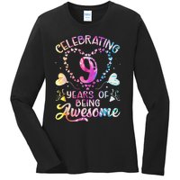 9 Years of Being Awesome 9 Years Old 9th Birthday Tie Dye Ladies Long Sleeve Shirt