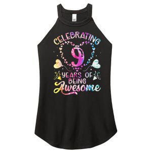 9 Years of Being Awesome 9 Years Old 9th Birthday Tie Dye Women's Perfect Tri Rocker Tank