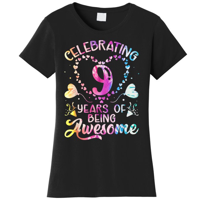 9 Years of Being Awesome 9 Years Old 9th Birthday Tie Dye Women's T-Shirt