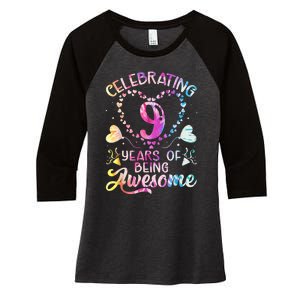 9 Years of Being Awesome 9 Years Old 9th Birthday Tie Dye Women's Tri-Blend 3/4-Sleeve Raglan Shirt