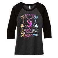 9 Years of Being Awesome 9 Years Old 9th Birthday Tie Dye Women's Tri-Blend 3/4-Sleeve Raglan Shirt