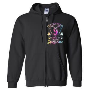 9 Years of Being Awesome 9 Years Old 9th Birthday Tie Dye Full Zip Hoodie