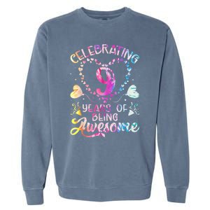 9 Years of Being Awesome 9 Years Old 9th Birthday Tie Dye Garment-Dyed Sweatshirt