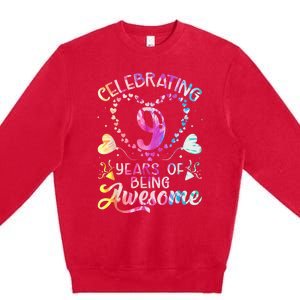 9 Years of Being Awesome 9 Years Old 9th Birthday Tie Dye Premium Crewneck Sweatshirt