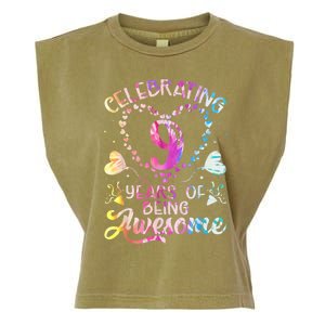 9 Years of Being Awesome 9 Years Old 9th Birthday Tie Dye Garment-Dyed Women's Muscle Tee