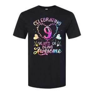 9 Years of Being Awesome 9 Years Old 9th Birthday Tie Dye Softstyle CVC T-Shirt