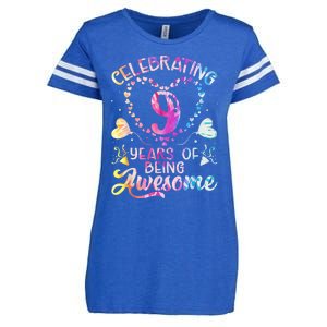 9 Years of Being Awesome 9 Years Old 9th Birthday Tie Dye Enza Ladies Jersey Football T-Shirt