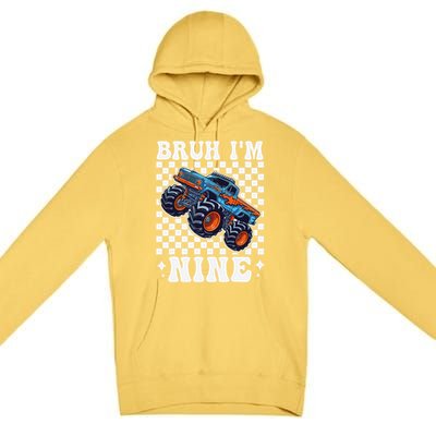 9 Years Old Boy Girl Bruh IM 9 Birthday Monster Truck Premium Pullover Hoodie