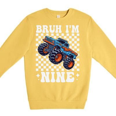 9 Years Old Boy Girl Bruh IM 9 Birthday Monster Truck Premium Crewneck Sweatshirt