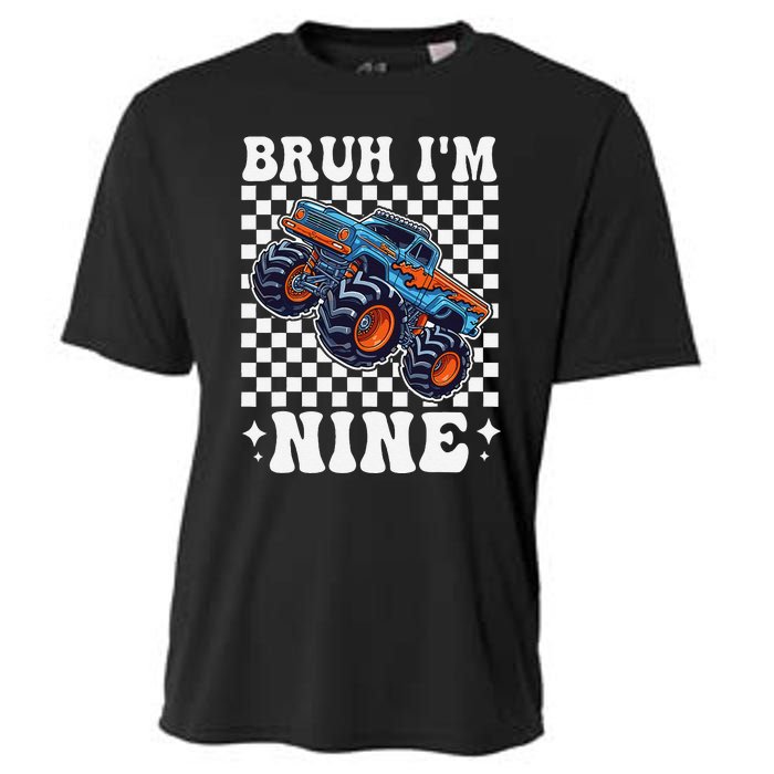 9 Years Old Boy Girl Bruh IM 9 Birthday Monster Truck Cooling Performance Crew T-Shirt