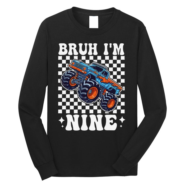 9 Years Old Boy Girl Bruh IM 9 Birthday Monster Truck Long Sleeve Shirt