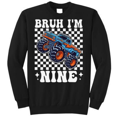 9 Years Old Boy Girl Bruh IM 9 Birthday Monster Truck Sweatshirt