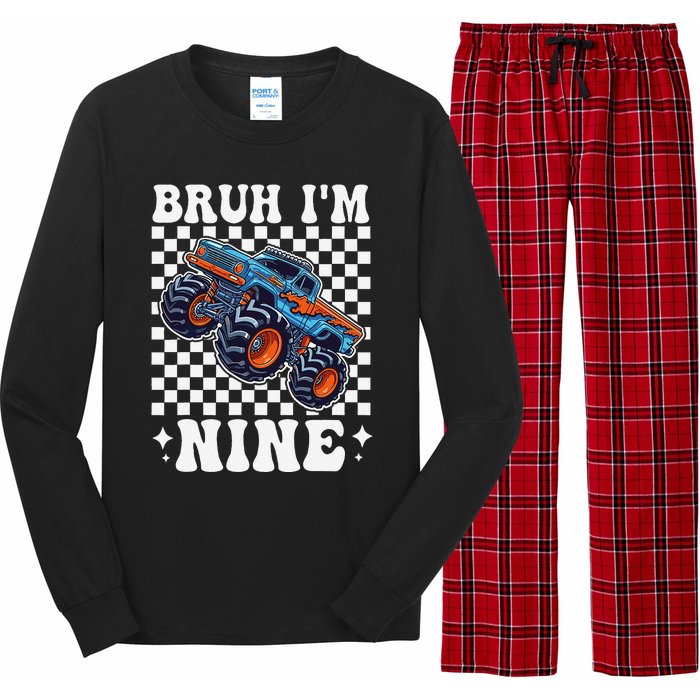 9 Years Old Boy Girl Bruh IM 9 Birthday Monster Truck Long Sleeve Pajama Set