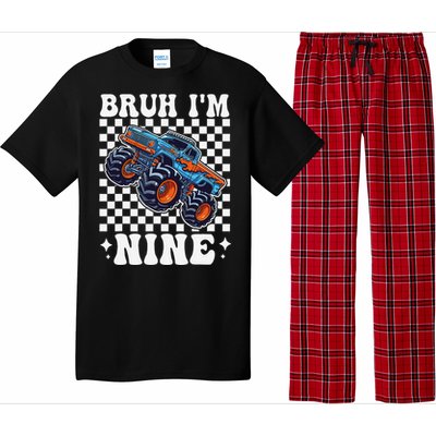 9 Years Old Boy Girl Bruh IM 9 Birthday Monster Truck Pajama Set