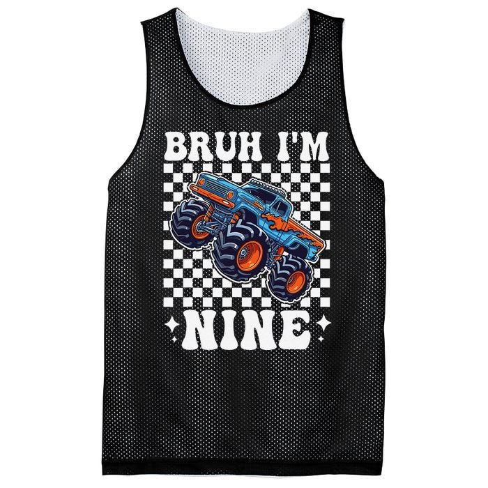 9 Years Old Boy Girl Bruh IM 9 Birthday Monster Truck Mesh Reversible Basketball Jersey Tank