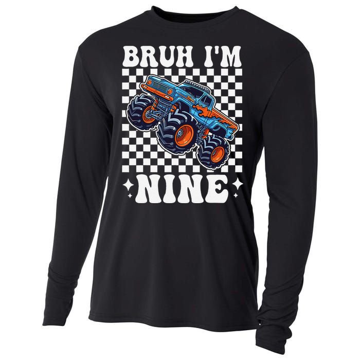 9 Years Old Boy Girl Bruh IM 9 Birthday Monster Truck Cooling Performance Long Sleeve Crew