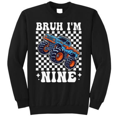 9 Years Old Boy Girl Bruh IM 9 Birthday Monster Truck Tall Sweatshirt