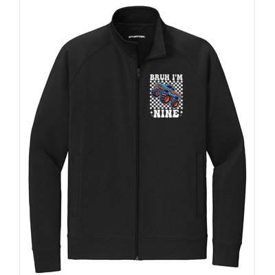 9 Years Old Boy Girl Bruh IM 9 Birthday Monster Truck Stretch Full-Zip Cadet Jacket