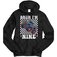 9 Years Old Boy Girl Bruh IM 9 Birthday Monster Truck Tie Dye Hoodie