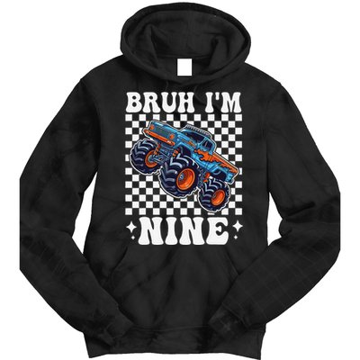 9 Years Old Boy Girl Bruh IM 9 Birthday Monster Truck Tie Dye Hoodie